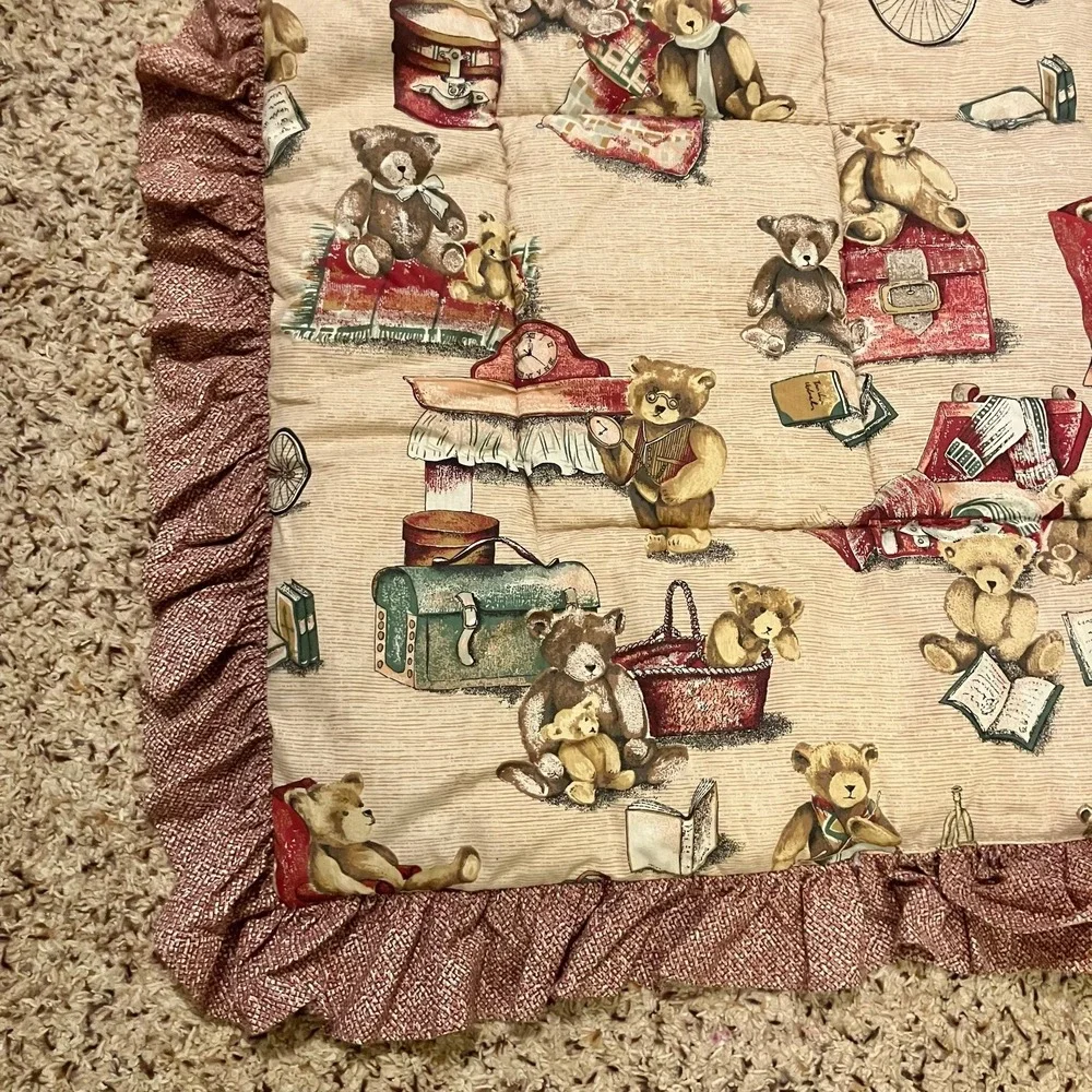 VTG Lambs & Ivy Quilted Baby Crib Comforter Toddler Bed Blanket Teddy Bears